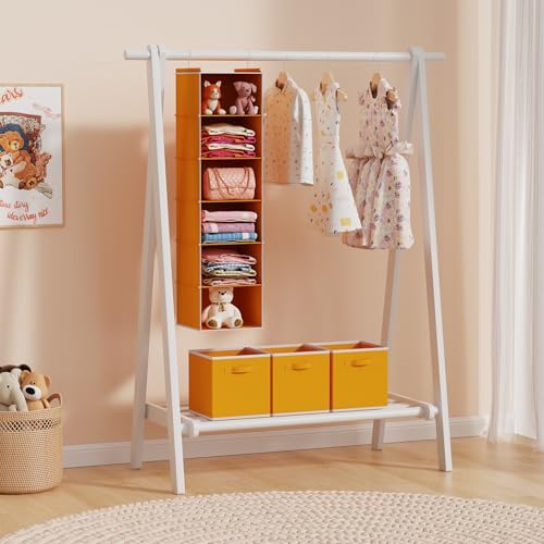 MAX Houser 6-Shelf Hanging Closet Organizer, Hanging Storage Shelves with 2 Sturdy Hooks Space-Saving for Bedroom, Foldable (Yellow) - color: Yellow