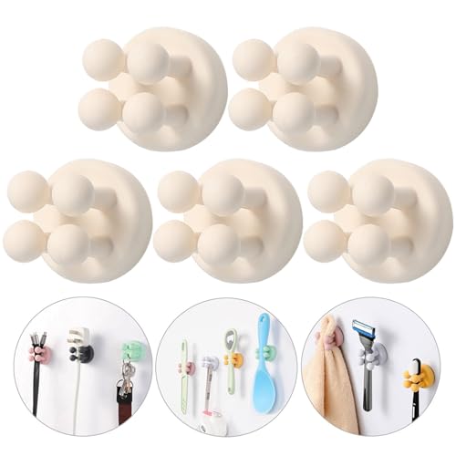 iBetterLife Self-adhesive Silicone Hook Holders - 5Pcs Mounted to Wall for Clipping Hanging Toothbrush Razor Towel Key Plug Cable, Utility Holders for Kitchen Bathroom Home Office Dorm Room Essentials - color: Antique White