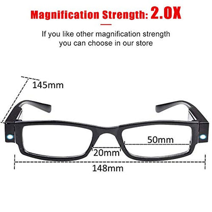 4 Pcs Reading Glasses Led Readers with Lights Fashion Glasses for Reading for Men and Women Lighted Magnifier Nighttime Reader Compact Full Frame Eyewear Unisex Clear Vision Lighted Eye Glasses(+200) - color: +200