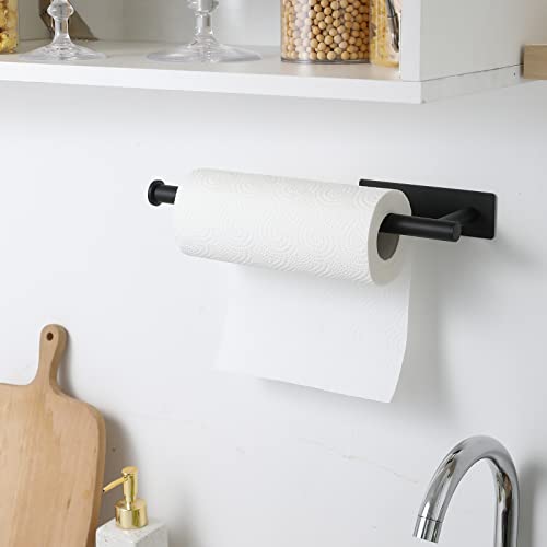 theaoo Paper Towel Holder - Under Cabinet Paper Towel Holder for Kitchen, Adhesive Paper Towel Roll Rack for Bathroom Towel, Wall Mounted Matte Black Paper Towel Rack, SUS304 Stainless Steel(1, Black) - color: Black