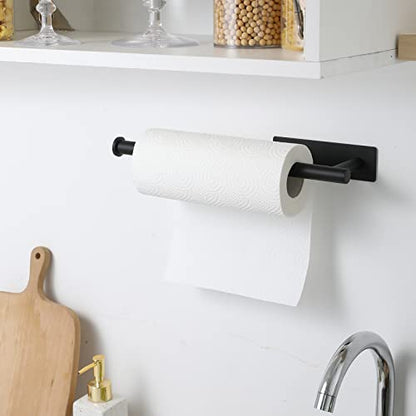 theaoo Paper Towel Holder - Under Cabinet Paper Towel Holder for Kitchen, Adhesive Paper Towel Roll Rack for Bathroom Towel, Wall Mounted Matte Black Paper Towel Rack, SUS304 Stainless Steel(1, Black) - color: Black