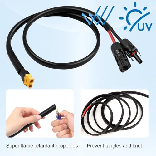 MOOKEERF Solar to XT60 Cable 10AWG 100FT Solar Connector to XT60 Adapter Cable for Solar Panel to Battery RV Portable Power Station Solar Generator - 100 Foot - size: 100FT