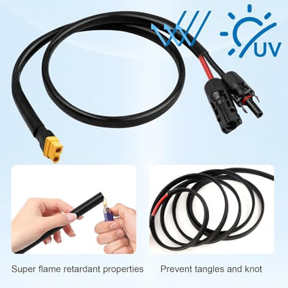MOOKEERF Solar to XT60 Cable 10AWG 100FT Solar Connector to XT60 Adapter Cable for Solar Panel to Battery RV Portable Power Station Solar Generator - 100 Foot - size: 100FT