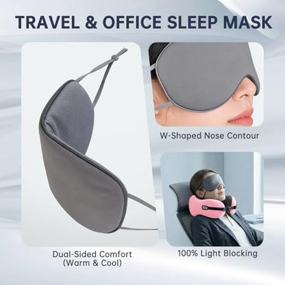 Neck Pillow Travel Pillow - 100% Pure Memory Foam Airplane Pillow with Adjustable Clasp & Removable Cover, Portable Travel Essentials for Long Flights, Car & Office (Pink, with Eye Mask) - color: Pink, With Eye Mask