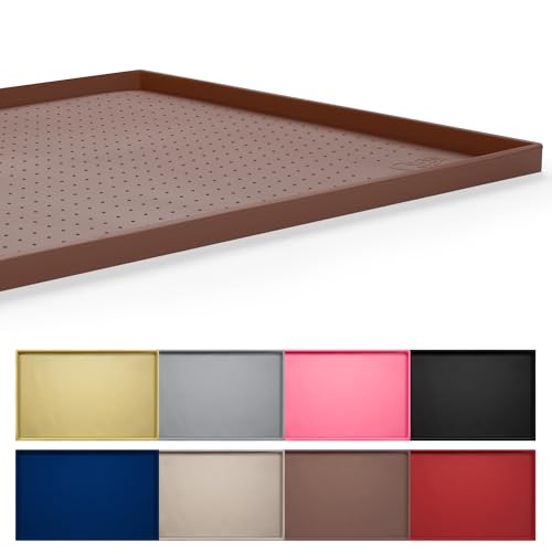 Hubulk Dog Feeding Mat,100% Waterproof Food Grade Silicone Pet Food and Water Bowl Placemat,Dishwasher, High Raised Edge to Prevent Spills,Nonslip Tray to Stop Messes on Floor（28"x18"x0.8", Brown） - color: Brown, size: 28"l X 18"w