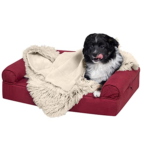 Furhaven Waterproof Throw Blanket for Dogs & Indoor Cats, Washable - Shaggy Plush Calming Long Faux Fur & Velvet Dog Blanket - Taupe, Small - color: Taupe, size: Small