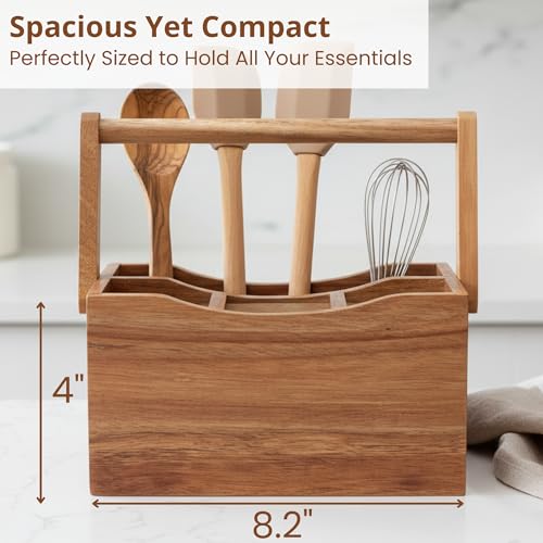 Utensil Caddy for Parties - Acacia Wood Silverware Caddy for Party Kitchen Countertop - Utensil Holder for Party Kitchen Counter - Cutlery Flatware Caddy Silverware Holder for Countertop Organizer