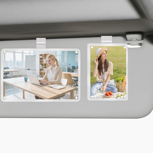2Pcs Car Sun Visor Photo Folder, Meaningful Car Accessories for Women Acrylic Magnetic Visor Photo Clip for 3" & 4" Photos, Holiday Gifts Suitable for Gifting to Family & Friends - color: 2Pcs-off-white