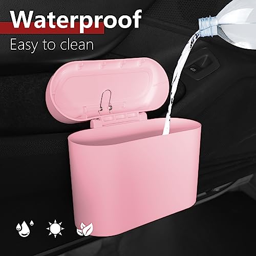 Car Trash Can with 3 Rolls Trash Bags, 1.2 Gallon Vehicle Garbage Bin with Lid & Leak-Proof Design, Portable Auto Waste Container for Cars/Trucks/SUVs, Hangs on Seat or Console (Pink) - color: Pink