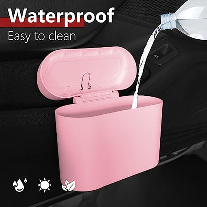 Car Trash Can with 3 Rolls Trash Bags, 1.2 Gallon Vehicle Garbage Bin with Lid & Leak-Proof Design, Portable Auto Waste Container for Cars/Trucks/SUVs, Hangs on Seat or Console (Pink) - color: Pink