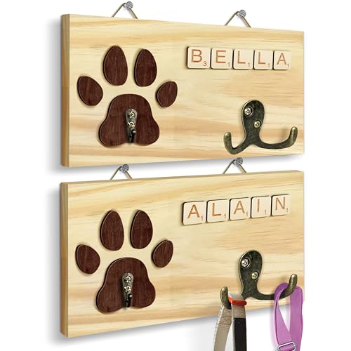 2 Pack Dog Leash Holder Wall Mount, Pet Harness Hanger with Scrabble Letters, Dog Collar Organizer for Entryway, Cat Leash Holder for Wall, Pet Loss Gifts, Keepsake, Home Decor PF218-CBN - color: Style 2 - CB1, size: 7.8″ x 5.5"