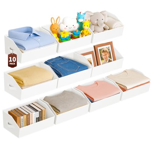 Homsorout Large Closet Organizers and Storage Bins - 10 Pack Trapezoid Storage Baskets for Shelves, Foldable Fabric Baskets with Handles Ideal for Closet, Basket, Wardrobe and Shelf Storage, White - color: White, size: 10 Pack