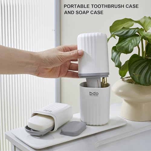 Toothbrush Travel Case & Travel Soap Holder Dish Tray Set of 2, Portable Clear Toothbrush Holders with Cover Leakproof Bar Soap Holder for Traveling School Camping Business Bathroom - color: 2 Pc-b-white