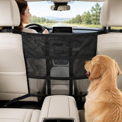 Dog Car Barrier with Zipper Storage Organizer, Car Divider Net for Dogs, 23x23 Inch Dog Car Barrier for SUV, Sedan & Truck, Breathable Car Divider Net, Easy Installation (Black) - size: Small 23"*23"