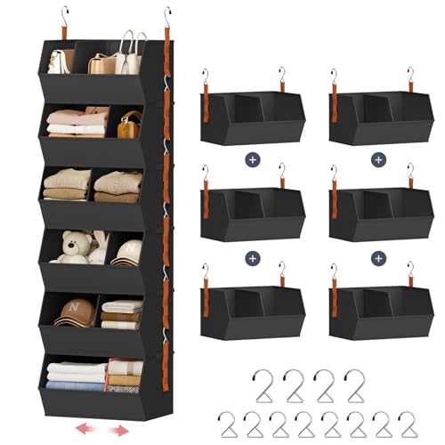 Hanging Closet Organizer Extra Large, Clothes Hanging Shelves for Closet with Divider, Collapsible Closet Storage System, Fabric Storage Bins for Home, Dorm, Rv, Sweaters, Handbags, Underwear, Sock - color: Black, size: 15.75 × 12.20 × 9.44. - 6 Pack