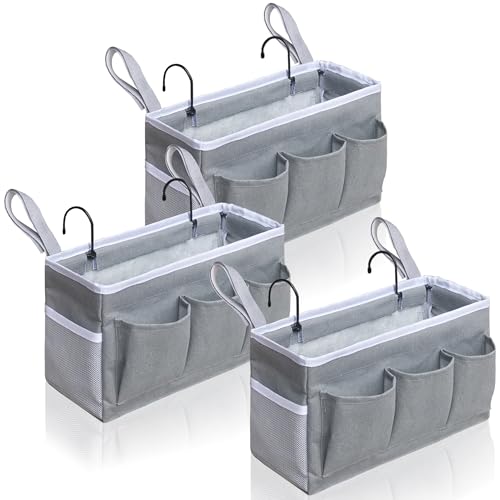 Kanrichu Bedside Caddy Hanging Storage Bag, Organizer Baskets with Pockets for Bunk Bed Accessories, Loft & Dorm Rooms Chair Bed Rails (Gray-3pcs) - color: Gray-3pcs
