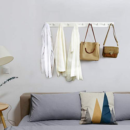 WEBI Coat Rack Wall Mounted,10 Hooks,38" Long Coat Hanger Wall Mount,Peg Rail Hat Hooks for Hanging Caps,Jacket,Clothes,Coats,White,2 Packs - color: White, size: 38 inch(2 Packs)