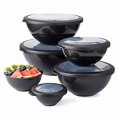 COOK WITH COLOR Mixing Bowls with TPR Lids - 12 Piece Plastic Nesting Bowls Set includes 6 Prep Bowls and 6 Lids, Microwave Safe (Speckled Black) - color: Speckled Black TPR Lids