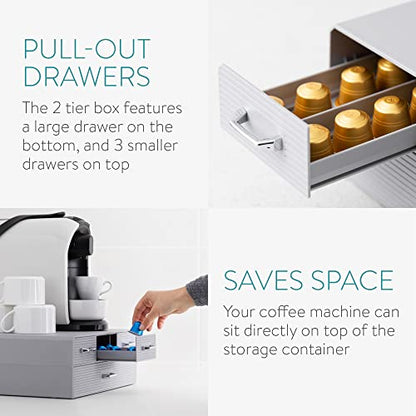 Navaris Coffee Pod Holder with 4 Drawers - Compatible with Nespresso, CBTL, K-Cups, Verismo - Capsule Storage Organizer 2-Tier Container Box - Gray