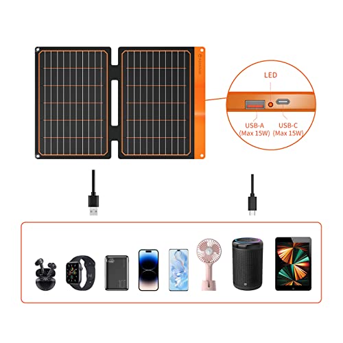 20W Small Solar Panel Charger 5V USB-A USB-C Foldable Portable Lightweight ETFE Power Emergency Panel IP67 Waterproof Hiking Camping Backpacking for Phones Tablets Power Bank - color: 20W