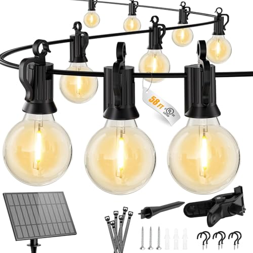 Brightown 58FT 26LED Solar String Lights Outdoor with USB Port, Shatterproof Bulbs, 3 Lighting Modes, Patio Lights Solar Powered for Camping Backyard Garden Decor - Last for 20+Hrs - size: 58FT 26LED