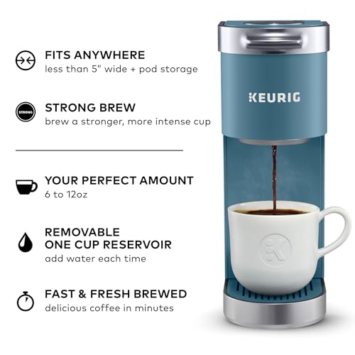 Keurig K-Mini Plus Single Serve K-Cup Pod Coffee Maker, with 6 to 12oz Brew Size, Stores up to 9 K-Cup Pods, Travel Mug Friendly, Evening Teal - color: Evening Teal