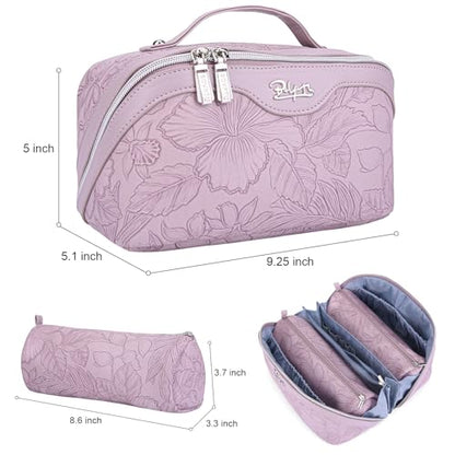 BOYATU Travel Makeup Bags Cosmetic Organizer Bag: 3-Set Large Capacity Make up Bag - PU Leather Toiletry Bags for Women - Wide Open Portable Pouch with Divider & Handle (01-Z-Light Purple) - color: 01-Z-Light Purple