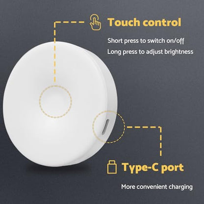 DAZZY DOT Rechargeable Puck Lights 2 Pack, Dimmable Touch Light Stick on for Closet, Magnetic Tap Light 1000mAh Battery Powered, Portable Led Light Cool White for Locker, Cabinet, Bedside, Kitchen - color: Cool White
