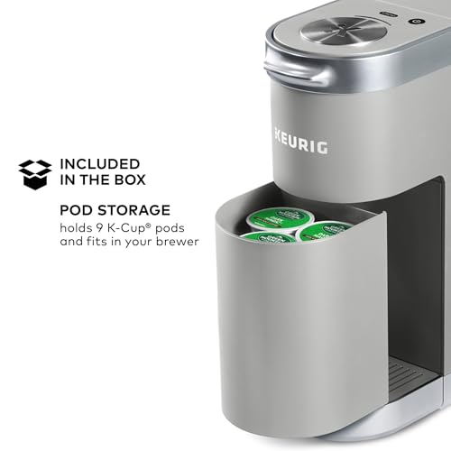 Keurig K-Mini Plus Single Serve K-Cup Pod Coffee Maker, with 6 to 12oz Brew Size, Stores up to 9 K-Cup Pods, Travel Mug Friendly, Studio Gray