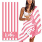 MeMoShe Personalized Beach Towel with Name Custom Microfiber Kids Beach Towels Sand Free Quick Dry Pool Towel Blanket Stripes Print Beach Towels for Adults 30x60 Inch-Pink-2 - color: Pink-2