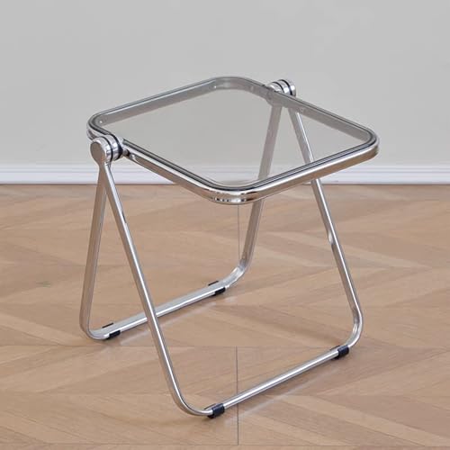 16.2"×14.1" Acrylic Folding Side Table, Portable Lightweight End Table, Sturdy Metal Frame and No Assembly Required, Space-Saving Design for Living Room, Bedroom and Small Room, Grey - color: Grey