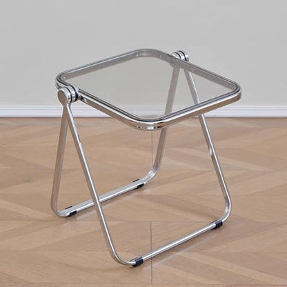 16.2"×14.1" Acrylic Folding Side Table, Portable Lightweight End Table, Sturdy Metal Frame and No Assembly Required, Space-Saving Design for Living Room, Bedroom and Small Room, Grey - color: Grey