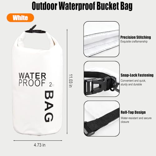 Waterproof Dry Bag 2L, Lightweight Roll-Top Sack for Kayaking Swimming Camping and Beach, Compact & Water-Resistant Outdoor Essential (White) - color: White