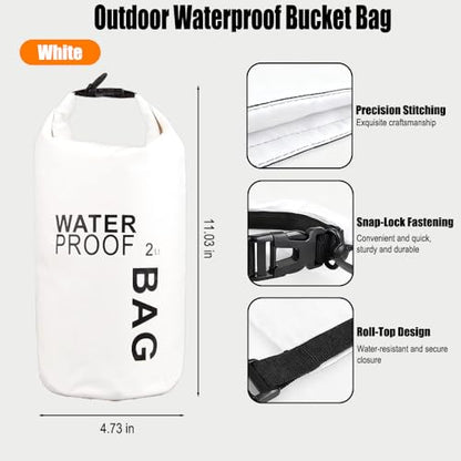 Waterproof Dry Bag 2L, Lightweight Roll-Top Sack for Kayaking Swimming Camping and Beach, Compact & Water-Resistant Outdoor Essential (White) - color: White