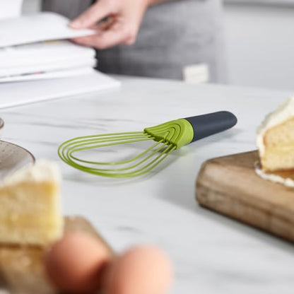 Joseph Joseph Twist Whisk 2-In-1 Collapsible Balloon and Flat Whisk Silicone Coated Steel Wire, Gray/Green - color: Gray/Green