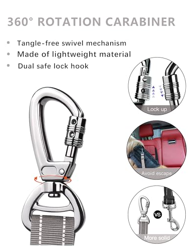 AUBELL Dog Seat Belt for Car,Updated 3-in-1 Adjustable Reflective Bungee Heavy Duty Dog Car Harness Tether with Clip Hook Latch & Buckle,Swivel Zinc Alloy Carabiner,Grey - color: Grey