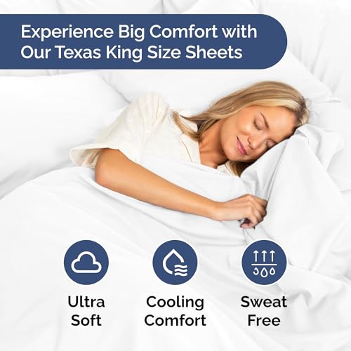 Texas King Sheets – 4 PC Luxury Texas King Bed Sheets 98x80 - Ultra-Soft Mattress Sheets – Flat & Fitted Sheet with 14” to 16” Deep Pocket - OEKO-TEX Premium-Quality Sheet and Pillowcase Set - color: 01- White, size: Texas King Size