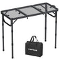 VINTEAM Folding Grill Table with Mesh Top, 3 Adjustable Heights, Lightweight Portable Camping Table, Black Aluminum Alloy BBQ Picnic Table for Outdoor Cooking, Tailgating, Beach, RV & Backyard - style: 3-Fold Mesh Tabletop