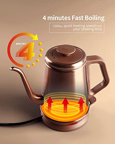 DmofwHi 1000W Gooseneck Electric Kettle (1.0L),100% Stainless Steel BPA Free Tea Kettle with Auto Shut - Off Protection, Pour Over Coffee Kettle -Copper - color: COPPER