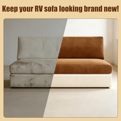 2 Piece RV Couch Covers for Sofa Bed, Stretch Elastic Camper Slipcover for RV Jackknife Sofa Bed, Washable Anti-Slip Furniture Protector, Pet Friendly & Wrinkle Free (Brown) - color: Brown