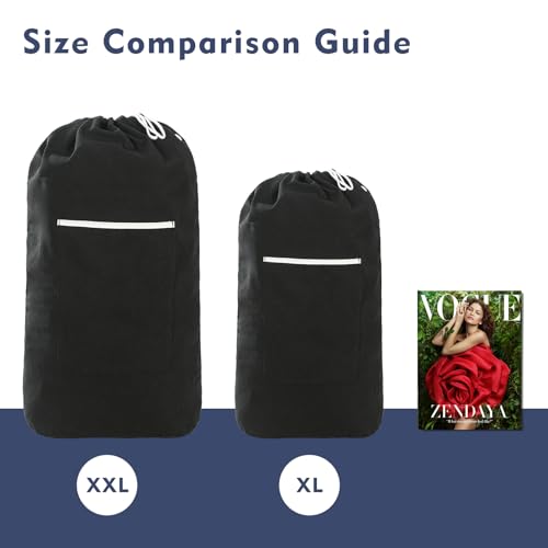 Canvas Laundry bag, Washable Laundry backpack, Adjustable Straps, Large Front Pocket, Drawstring Closure (BLACK, XX-Large) - color: BLACK, size: XX-Large