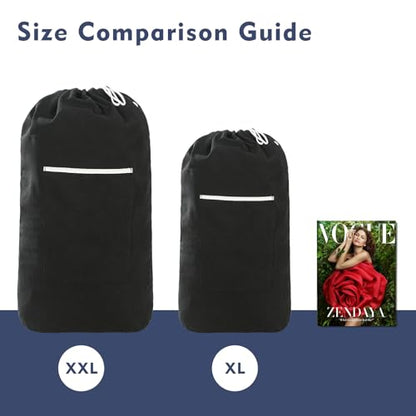 Canvas Laundry bag, Washable Laundry backpack, Adjustable Straps, Large Front Pocket, Drawstring Closure (BLACK, XX-Large) - color: BLACK, size: XX-Large