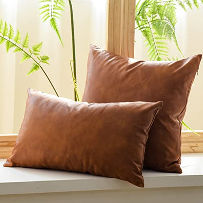 Pack of 2 Oversized Faux Leather Neutral Decorative Throw Pillow Covers 28x28 inch Soft Modern Boho Luxury Waterproof Floor Cushion Cases for Outdoor Lounge Sofa Couch Bed Home Deco - size: 28" x 28" (Pack of 2)