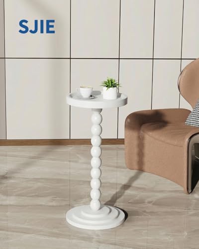 Round Wooden Side Table & Drink Table | Sturdy & Functional Mid-Century Modern Design with Solid Wood Base for Living Room, Bedroom, Office & More - color: White