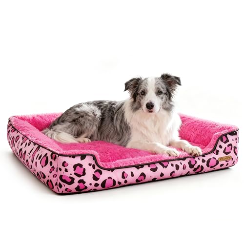 Rectangle Washable Dog Bed for Large, Medium & Small Dogs – Soft Calming Puppy Beds, Durable Warm Pet Sofa with Non-Slip Bottom for Indoor Use.Pink M Size (33.5"x33.5"x7.1") - color: Pink, size: Medium(33.5"x33.5"x7.1")