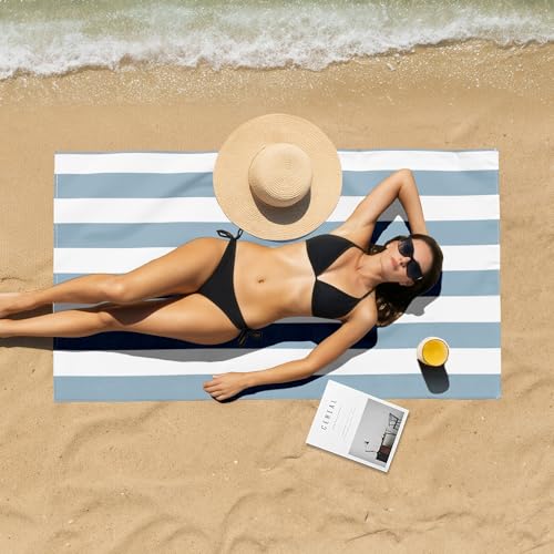 Touchat 4 Pack Beach Towels Stripe Microfiber Beach Towel Sand Free Quick Dry Swim Pool Towels for Adult, 30'' x 60'' Lightweight Travel Bath Towel, Camping | Ultra-Portable, Multi-Functional, Blue - color: Blue 4pack
