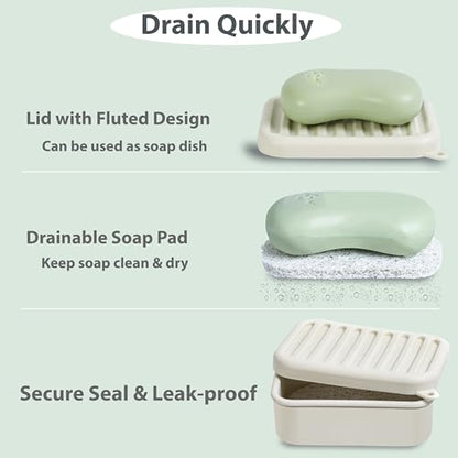 2PC Portable Leakproof Travel Soap Case, Silicone Travel Soap Case, Compact Soap Holder with Drainage Layer, Travel Soap Holder for Camping, Gym, Outdoor (Light-Purple&Rice-White) - color: Light-purple&rice-white