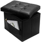 Bsketa Storage Ottoman Foot Rest Stool, Small Leather Storage Ottomans Bench, Folding Footstool with Side Pockets, Foot Rest Under Desk for Living Room Bedroom, 16x12x12 in, Black - color: Black-with Side Pockets...