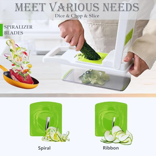 Pro-Series 20-in-1 Vegetable Chopper, Dewpeton Mandoline Slicer, Veggie Chopper, Food Chopper with Container, Vegetable Cutter Chopper & Spiralizer for Onion Salad (Home Essential Gadget & Kitchen) - color: White, size: 10 Blades