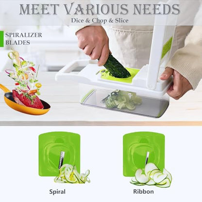 Pro-Series 20-in-1 Vegetable Chopper, Dewpeton Mandoline Slicer, Veggie Chopper, Food Chopper with Container, Vegetable Cutter Chopper & Spiralizer for Onion Salad (Home Essential Gadget & Kitchen) - color: White, size: 10 Blades